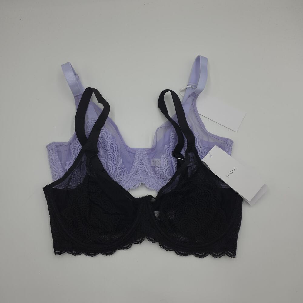 HSIA Bundle of Two Mermaid Scales Lace Unlined Bra Purple Black Size 34DD